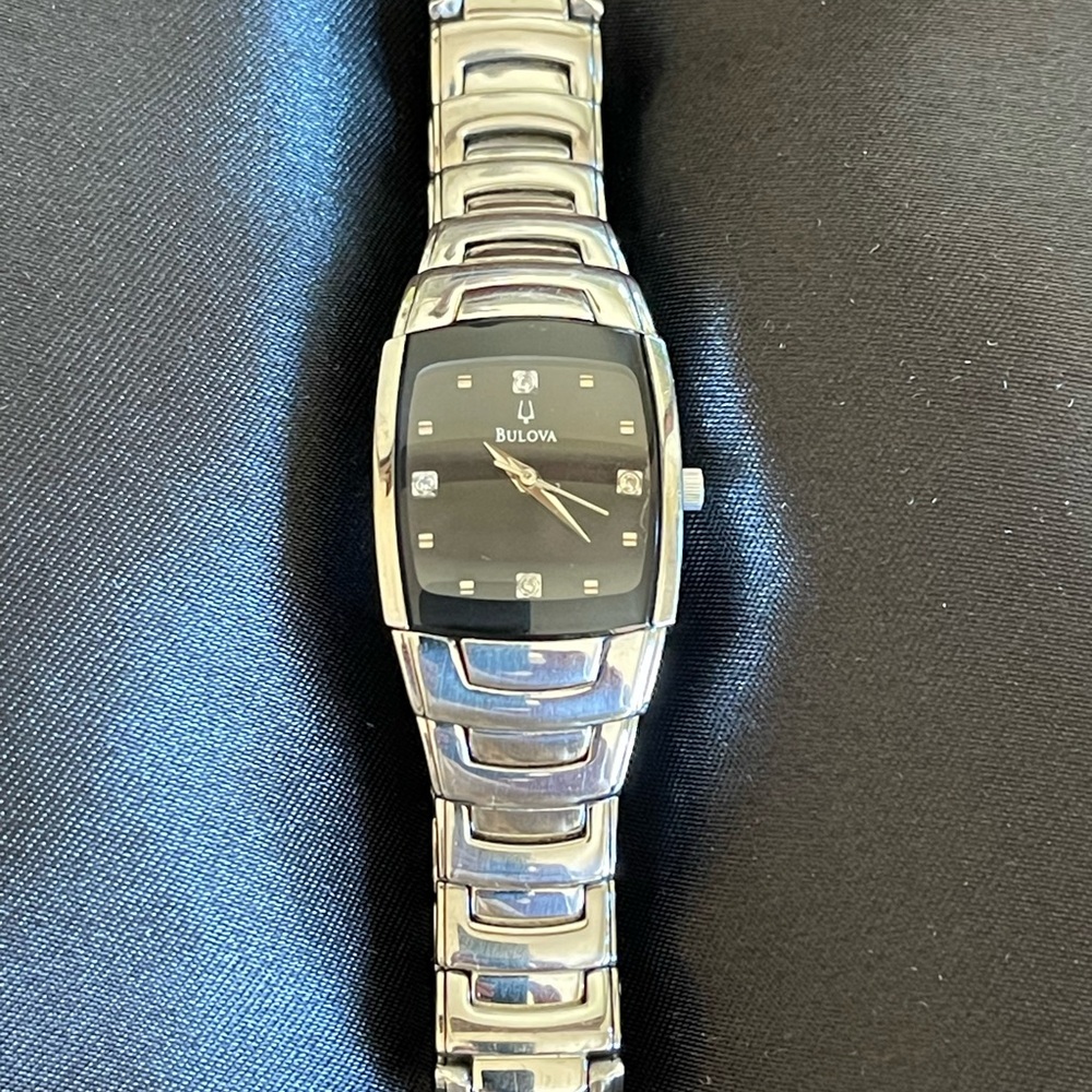 Bulova Women’s stainless steel watch silver & black with diamonds